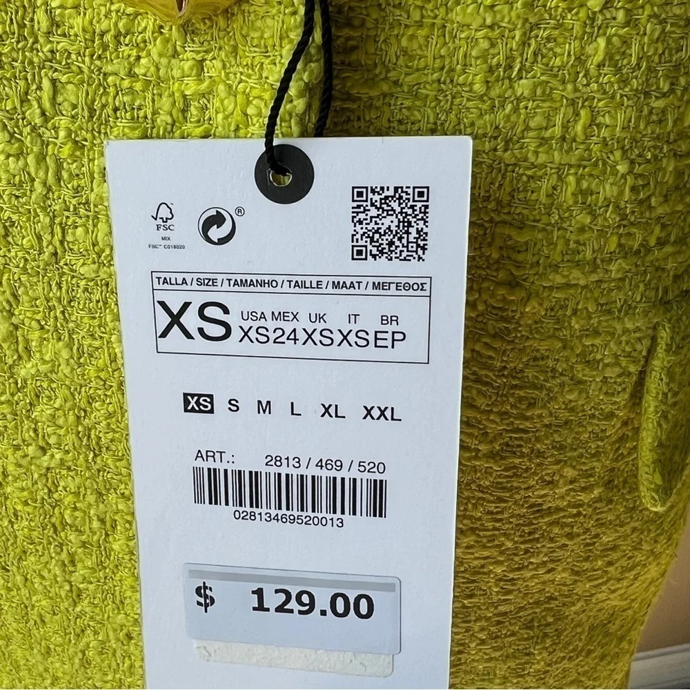 ZARA Women NEW TEXTURED WEAVE BLAZER LONG JACKET LIME GREEN S | 2813/469